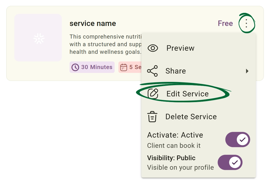 Click “Edit Service” screenshot